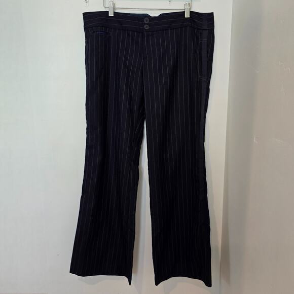 Vintage American Eagle Womens Y2K Pinstripe Pants Low Rise Wide Leg Sz 12 Wool - Picture 1 of 9